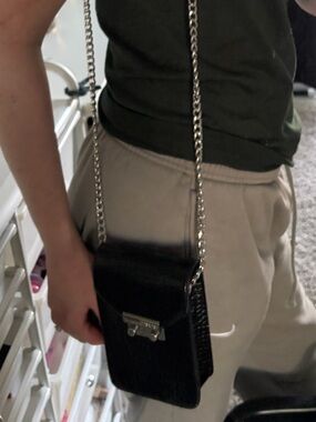 Dark Green Logo Tee with Black Crossbody Bag